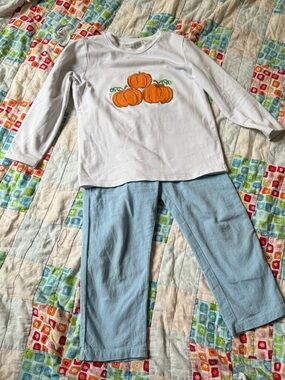 Kids Pumpkin Applique Set with Light Blue Pants